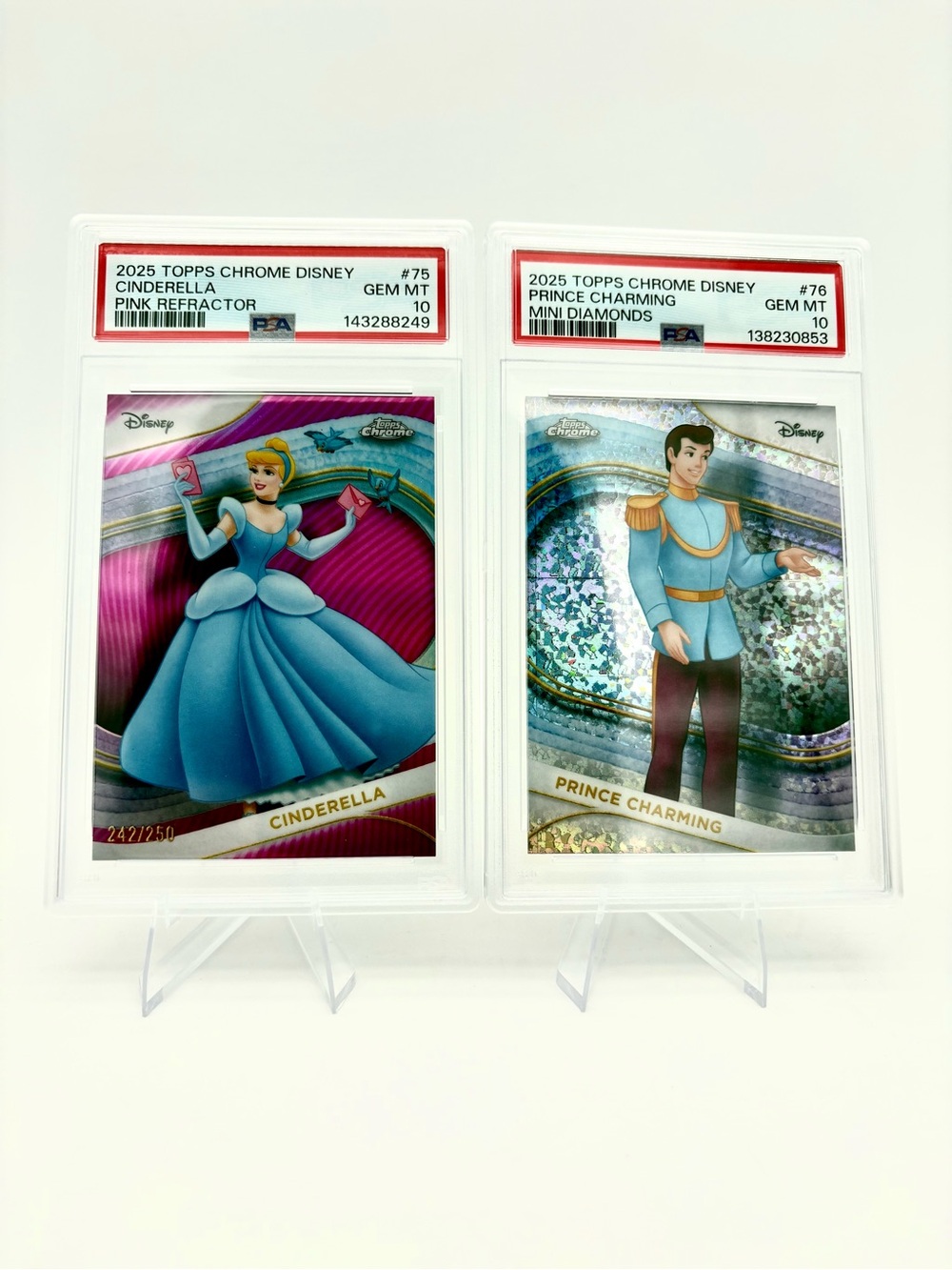 Topps Chrome Disney Cinderella 242/250 & Prince Charming Mini Diamond **PSA 10**